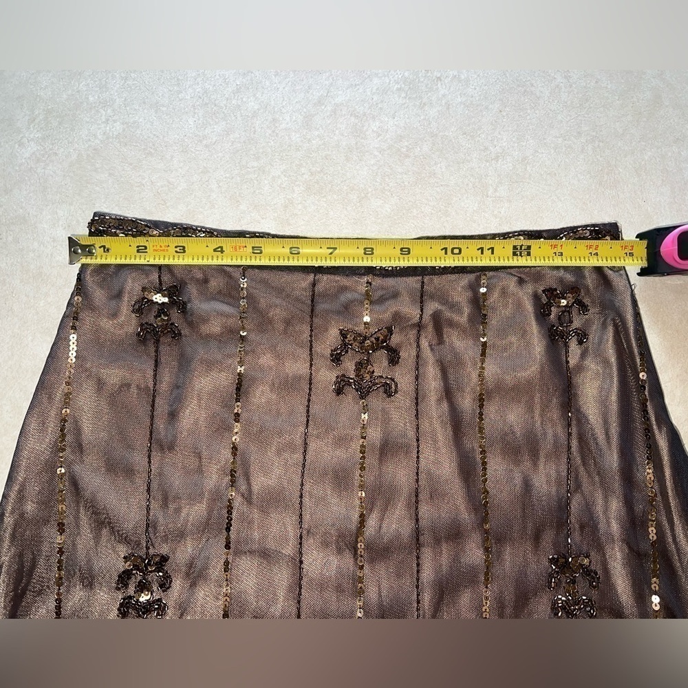 Gorgeous Gatsby style lace and satin tan gold slip skirt w/ sequin overlay. Y2K - Picture 6 of 16